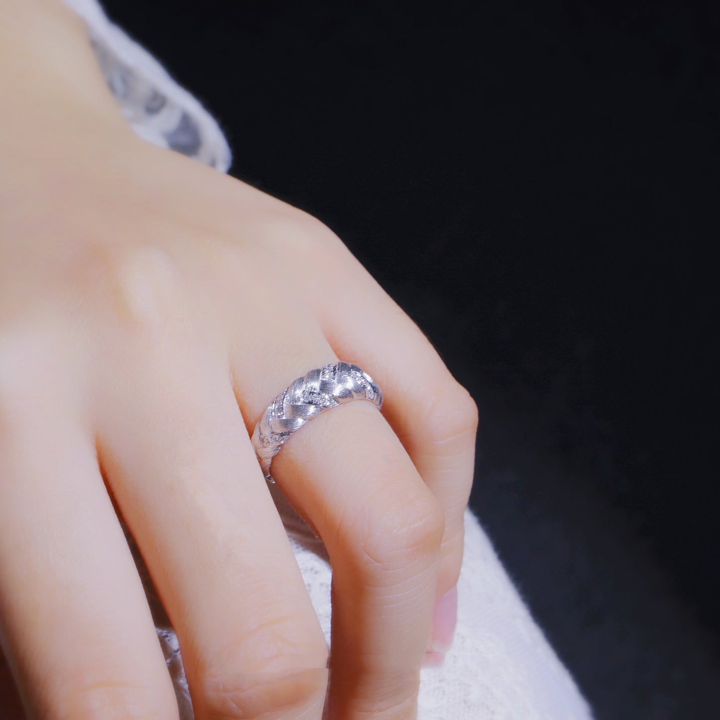 Braided Elegance Diamond Brushed Ring