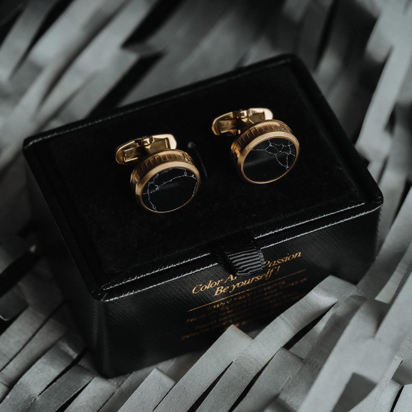 Elegance in Motion - Black Marble Cuff Links