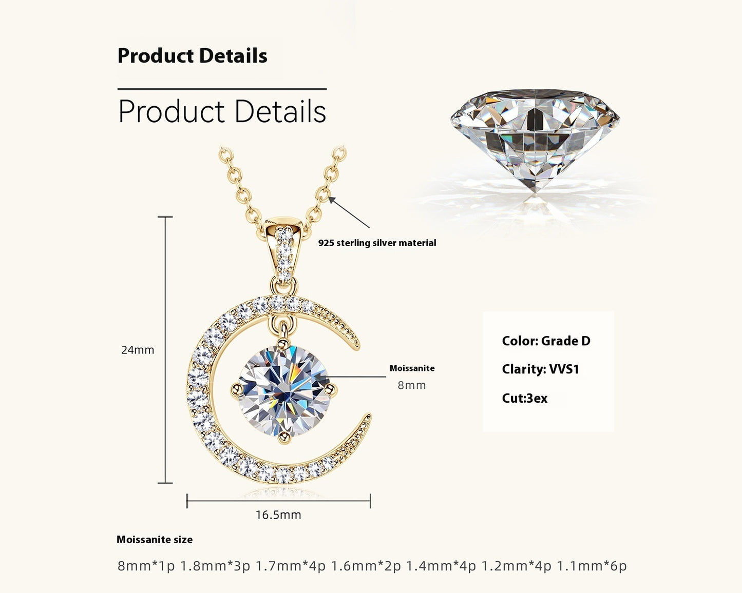 Lunar Grace Moissanite Pendant Necklace