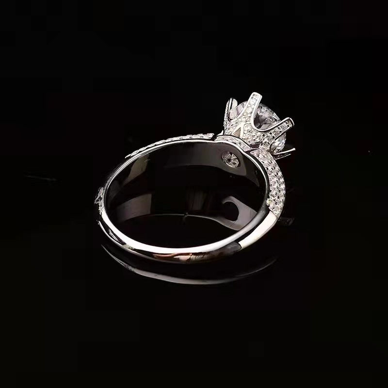 Crowned Platinum Moissanite Diamond Half Wall Ring
