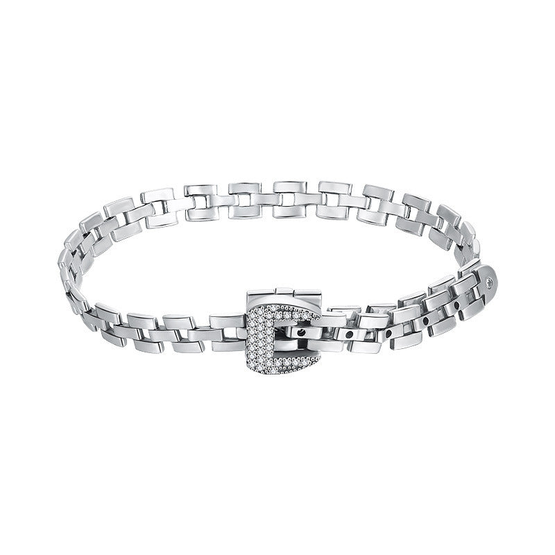Crown Buckle Diamond Silver Bracelet