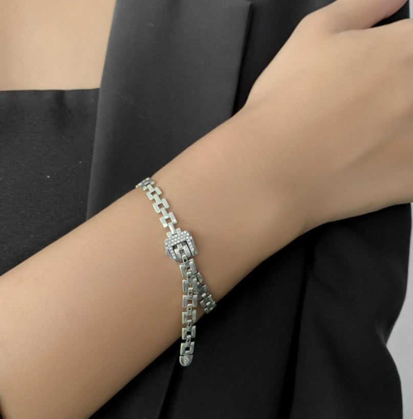 Crown Buckle Diamond Silver Bracelet