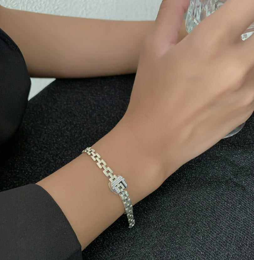 Crown Buckle Diamond Silver Bracelet