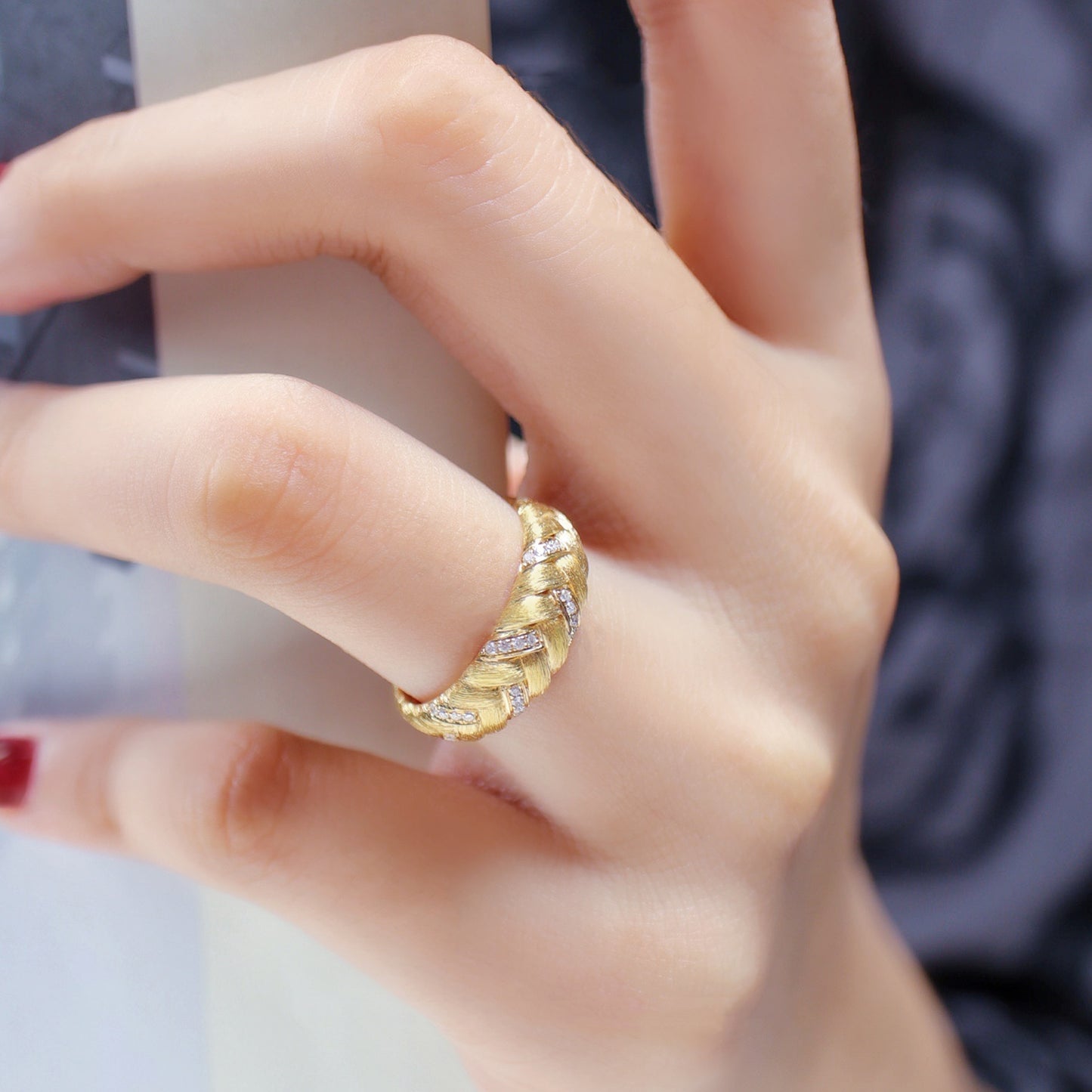 Braided Elegance Diamond Brushed Ring