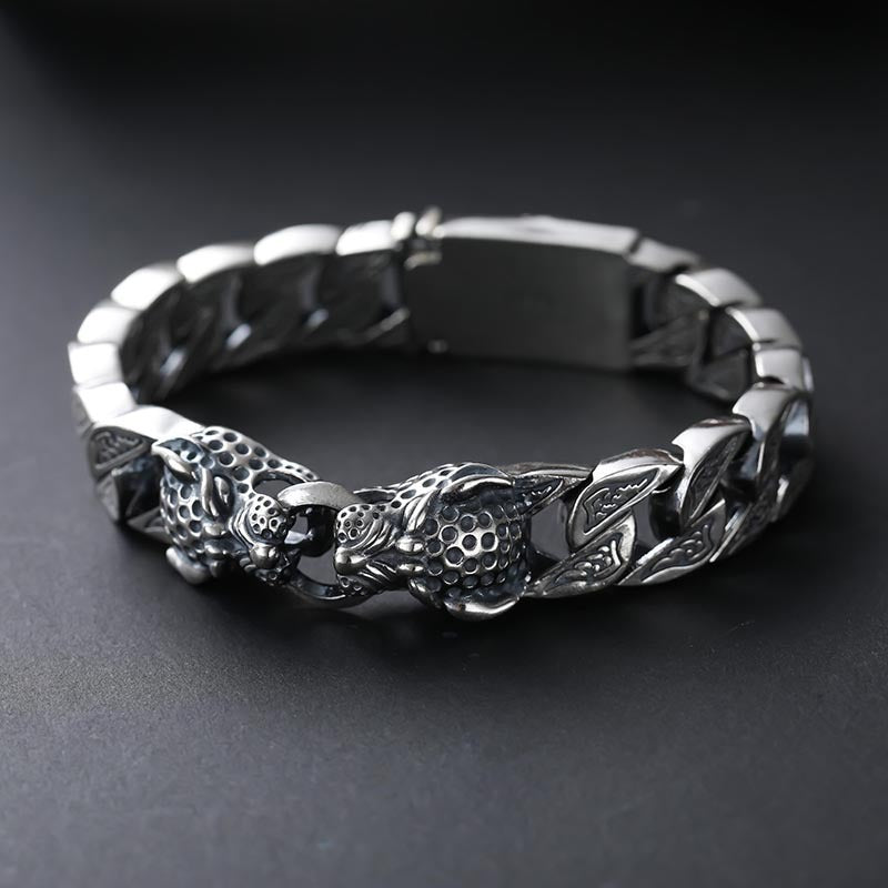 Pharaohs Leopard Silver Head Bracelet