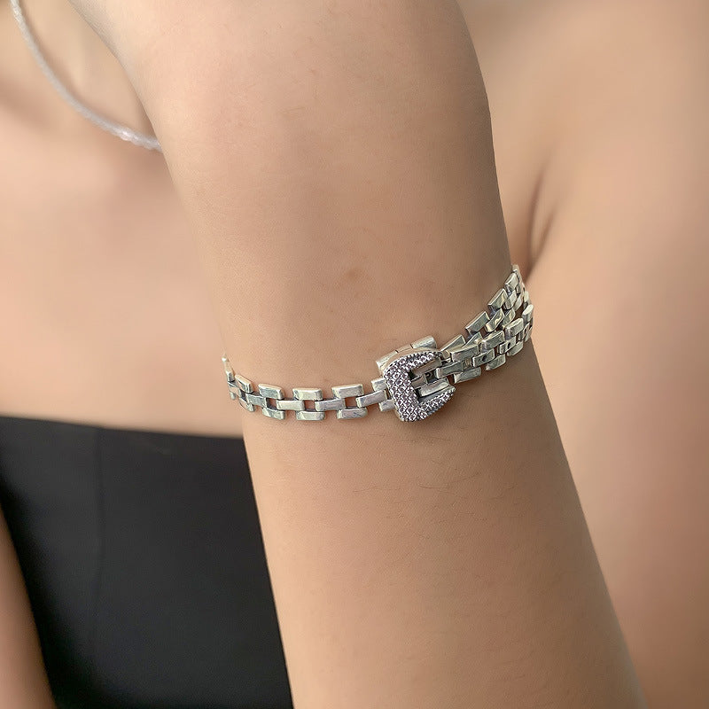 Crown Buckle Diamond Silver Bracelet