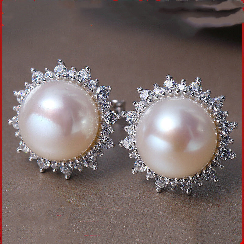 Aphrodite Freshwater Pearl Diamond Earrings