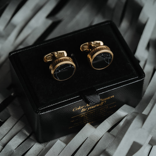 Elegance in Motion - Black Marble Cuff Links