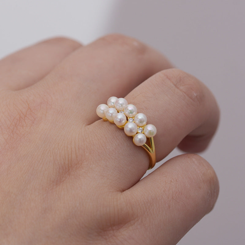 Pearl Double Row Adjustable Ring