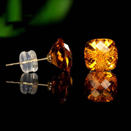 Golden Amethyst Crystal Stud Earrings