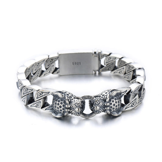 Pharaohs Leopard Silver Head Bracelet