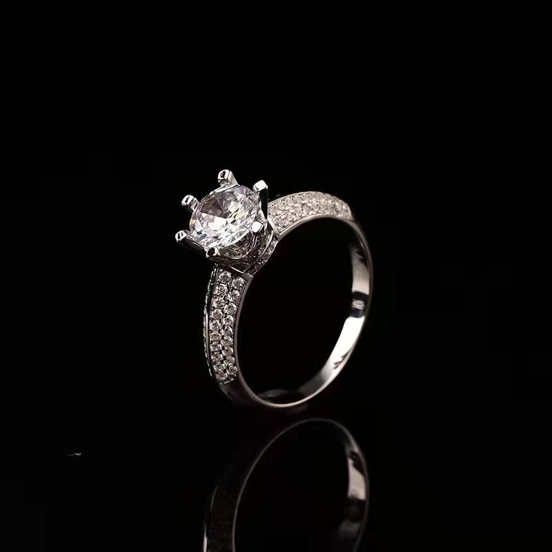 Crowned Platinum Moissanite Diamond Half Wall Ring