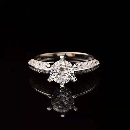 Crowned Platinum Moissanite Diamond Half Wall Ring