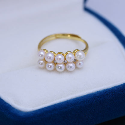 Pearl Double Row Adjustable Ring