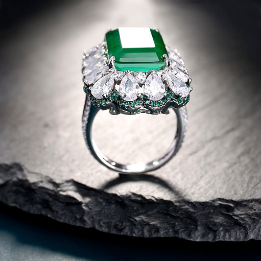 Regal Diamond Frost Emerald Ring