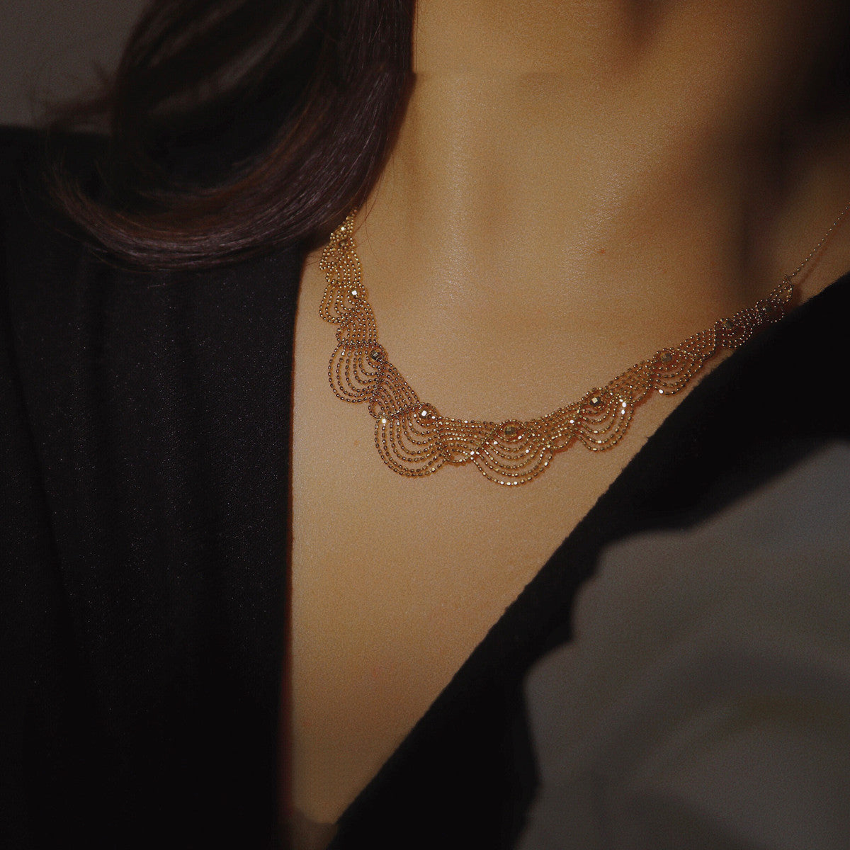 Delicate Brilliance 18K Gold Lace Necklace