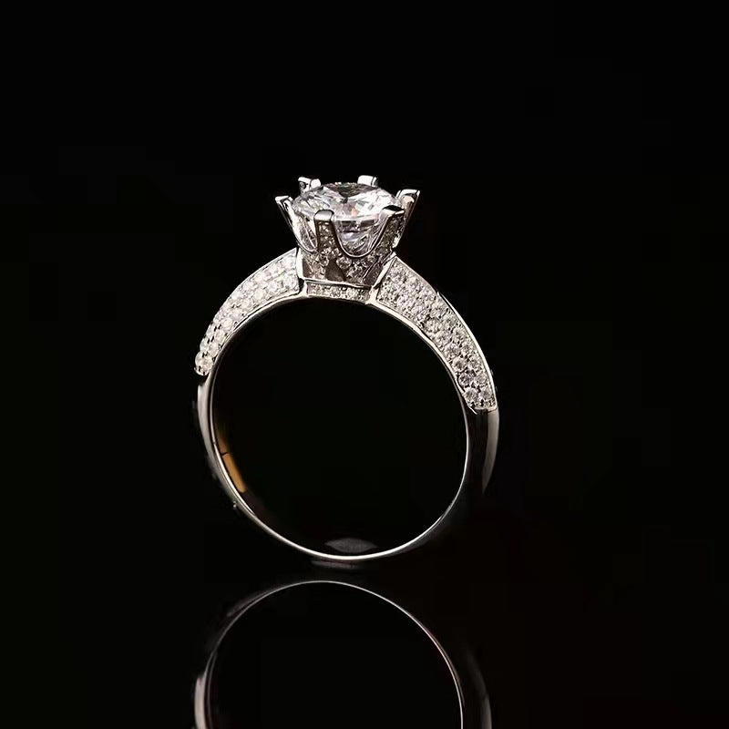 Crowned Platinum Moissanite Diamond Half Wall Ring